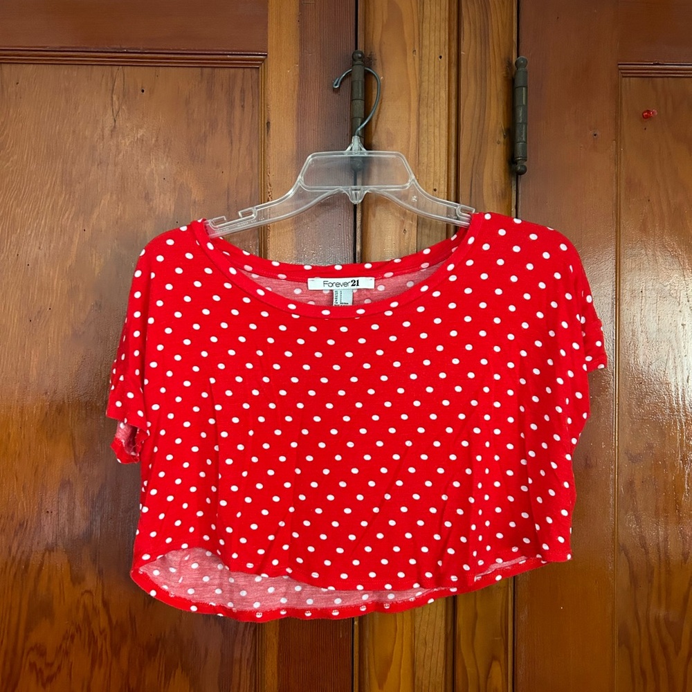 Vintage Forever 21 Crop Boxy Top Red with White Polka Dots